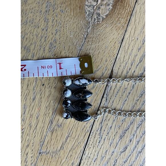 White Buffalo Turquoise Sterling Silver Cluster Necklace Southwestern - Picture 8 of 11